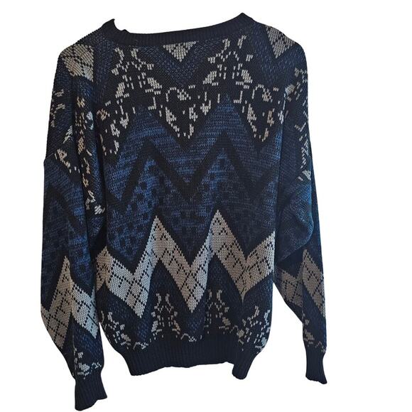 Vintage Cosby Sweater Mens Large Black 90s Geometric Academia Retro Grandpa - Picture 2 of 9